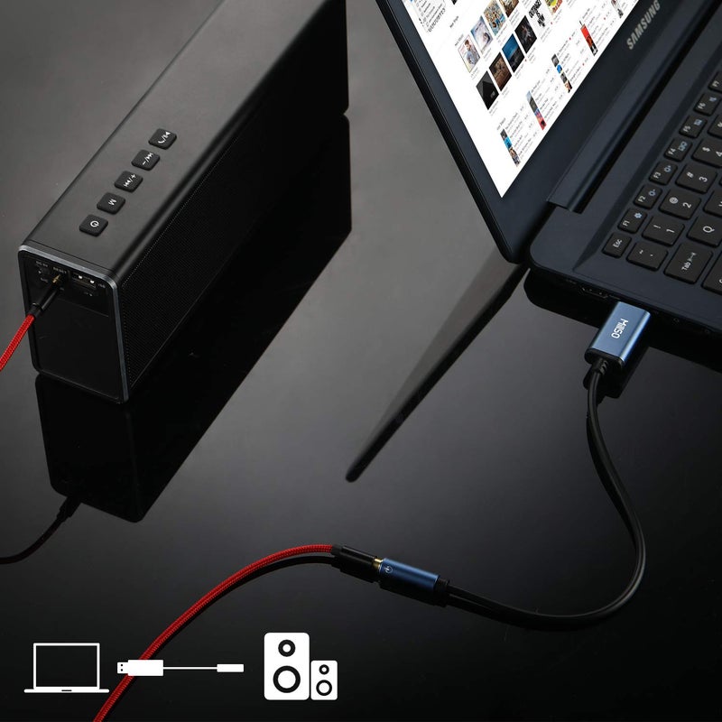 MillSO USB to 3.5mm Audio Jack Adapter, Sapphire Blue TRRS USB to AUX Audio Jack External Stereo Sound Card for Headphone, Speaker, PS4, PS5, PC, Laptop, Desktops - 1 Feet - Image 3