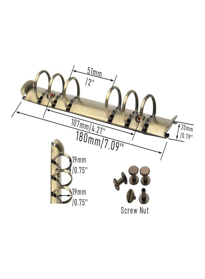 Mogoostry 2PCS 6-Ring Binder Mechanism A6 Notebook Mechanism Replacement Kit Bronze Metal Clip Ring Binding Spines Combs Set for Planner Organizers - Image 2