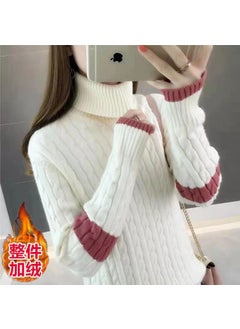 High-neck Thickened Wool Coat Women Autumn Winter Style Warm Long Sleeve Innerwear Base Knitted Shirt Urban Style Off-white [velvet thickened version]