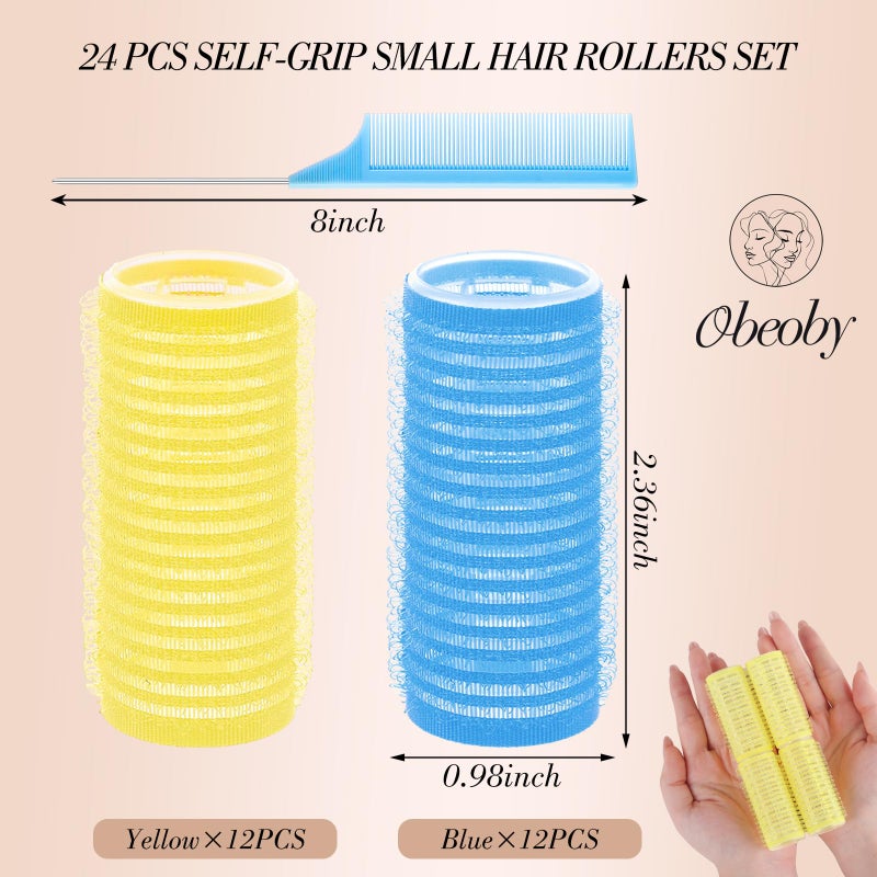 obeoby 24 Pcs Self-Grip Small Hair Rollers Set, Curlers for Women Short Hair and Bangs, No Heat Hair Curlers to sleep in (25 mm, Blue and Yellow) - Image 2