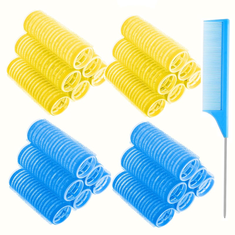 obeoby 24 Pcs Self-Grip Small Hair Rollers Set, Curlers for Women Short Hair and Bangs, No Heat Hair Curlers to sleep in (25 mm, Blue and Yellow) - Image 1