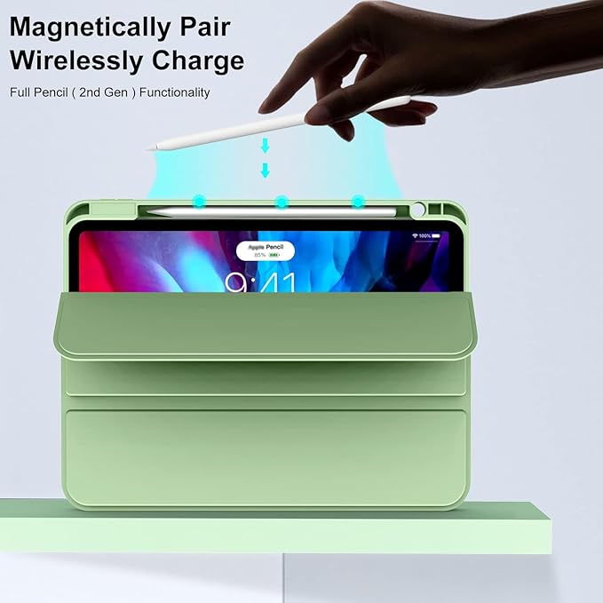 SOLARAE For iPad Pro 11 Inch Case M4 (5th Generation) with Pencil Holder, Smart iPad Case [Support Pencil Pro and Pencil (USB-C)], Support Touch ID and Auto Wake/Sleep Green - Image 3