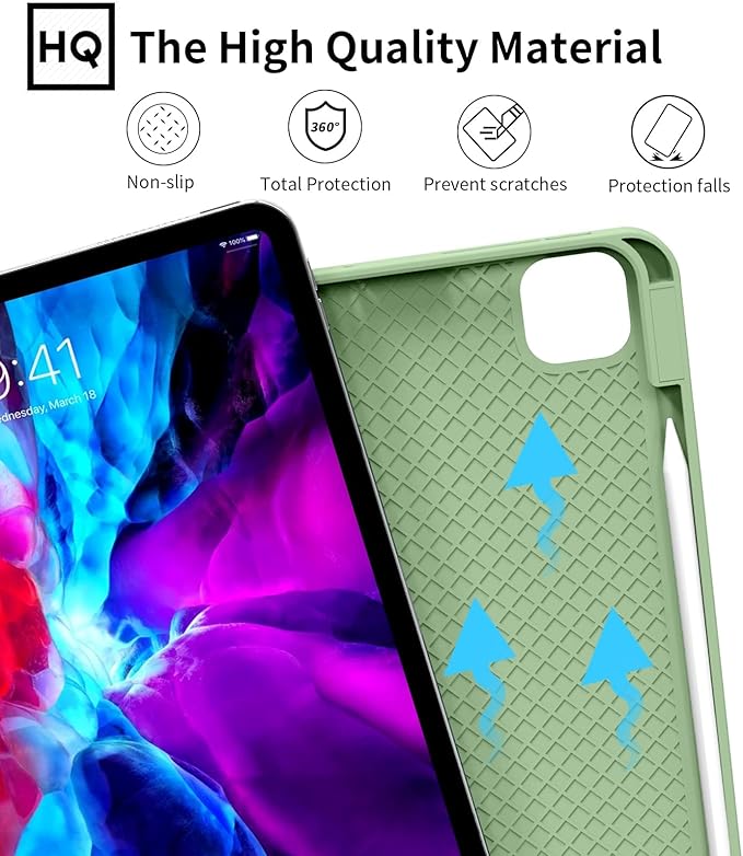 SOLARAE For iPad Pro 11 Inch Case M4 (5th Generation) with Pencil Holder, Smart iPad Case [Support Pencil Pro and Pencil (USB-C)], Support Touch ID and Auto Wake/Sleep Green - Image 4