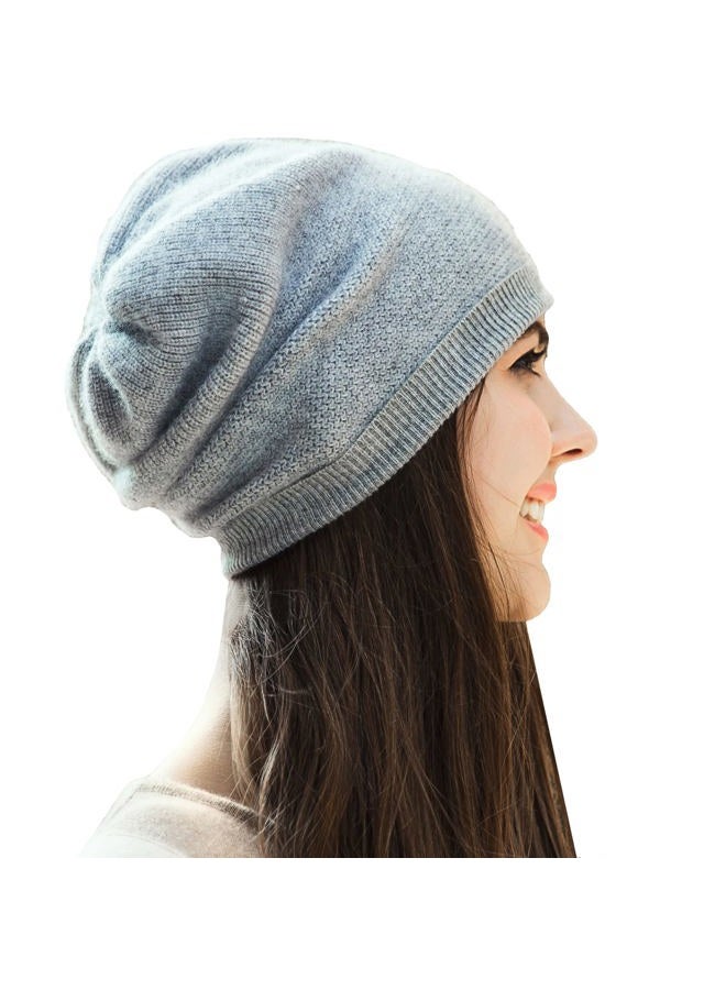 WaySoft 100% Cashmere Beanie for Women in a Gift Box, Oversized Women Beanie Hat, Grey, One size - Image 1