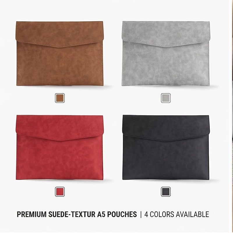 Suede Light Gray A5 Document Bag Synthetic Leather Folder Organizer Envelope for iPad Notebook Stationery Office Business Travel Slim Sleeve - Image 1