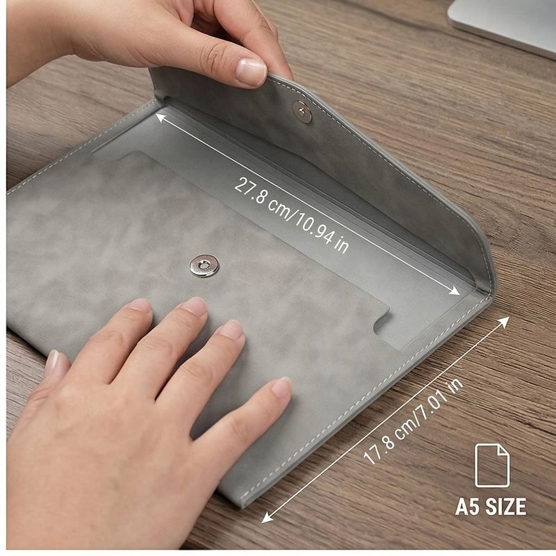 Suede Light Gray A5 Document Bag Synthetic Leather Folder Organizer Envelope for iPad Notebook Stationery Office Business Travel Slim Sleeve - Image 2