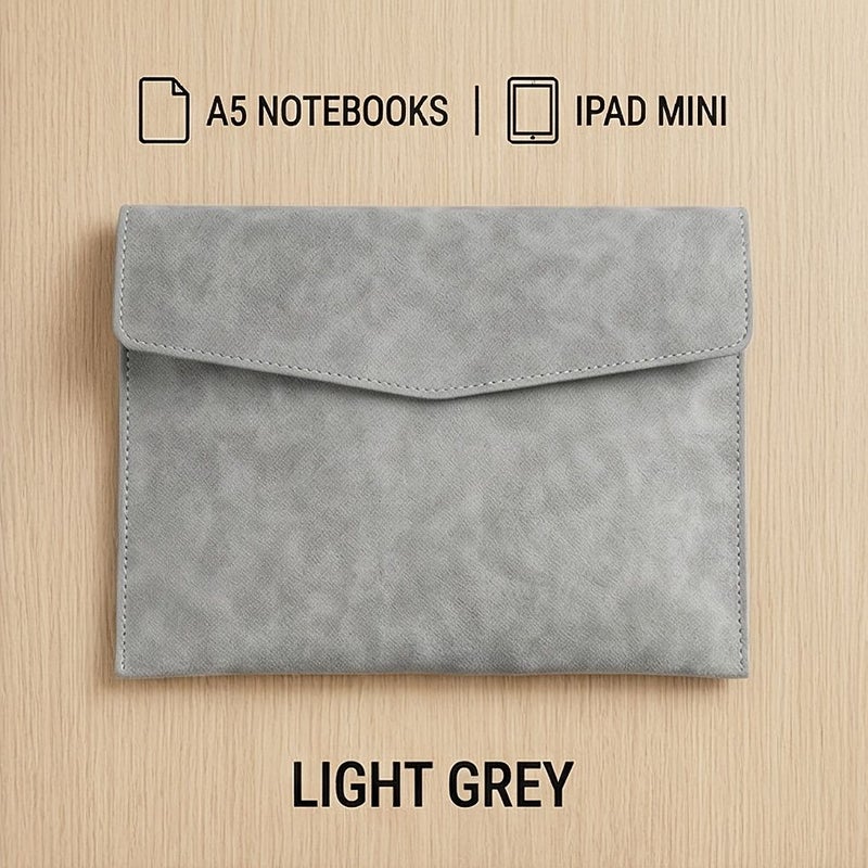 Suede Light Gray A5 Document Bag Synthetic Leather Folder Organizer Envelope for iPad Notebook Stationery Office Business Travel Slim Sleeve - Image 5