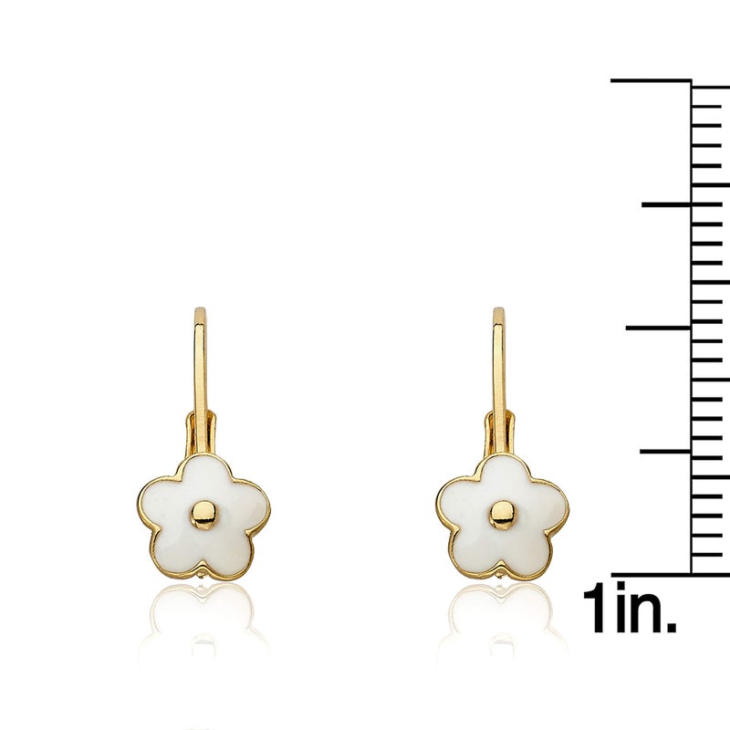 Little Miss Twin Stars Kids Earrings - 14k Gold Plated Flower Leverback Earrings-Hypoallergenic and Nickel Free For Sensitive Ears (White) - Image 3
