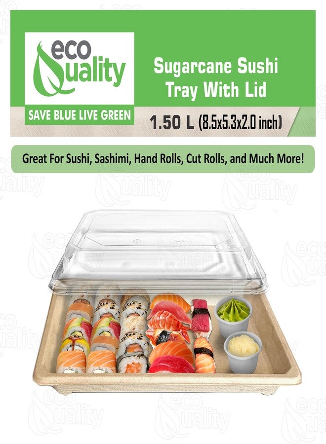 EcoQuality X-Large Compostable Sushi Trays with Lids - Natural Sugarcane Bagasse Take Out Sushi Container - Biodegradable, Disposable Sushi Plate with Lid, Eco Friendly, to go, Serving Tray (25) - Image 4