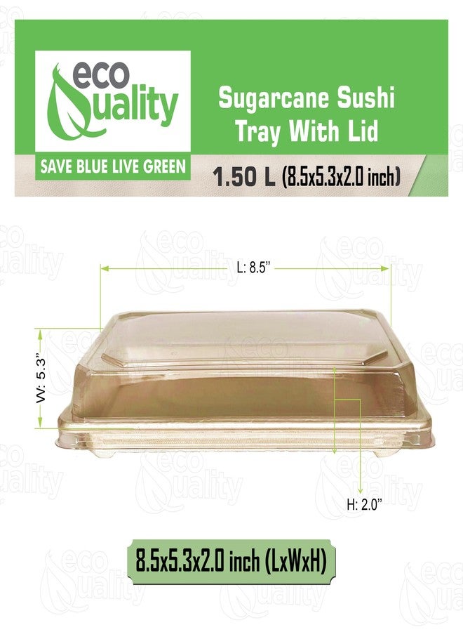 EcoQuality X-Large Compostable Sushi Trays with Lids - Natural Sugarcane Bagasse Take Out Sushi Container - Biodegradable, Disposable Sushi Plate with Lid, Eco Friendly, to go, Serving Tray (25) - Image 3