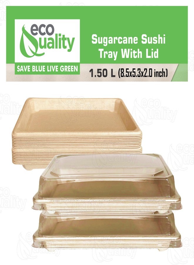 EcoQuality X-Large Compostable Sushi Trays with Lids - Natural Sugarcane Bagasse Take Out Sushi Container - Biodegradable, Disposable Sushi Plate with Lid, Eco Friendly, to go, Serving Tray (25) - Image 5