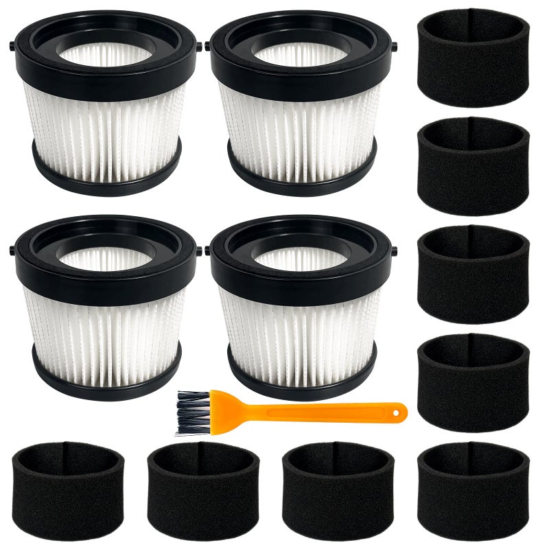Kerneed 4 Pack DCV5011H HEPA Filter Compatible with DEWALT DCV501HB Cordless Handheld Vacuum, with 8 Foam Sleeve Filters & 1 Brush - Image 1