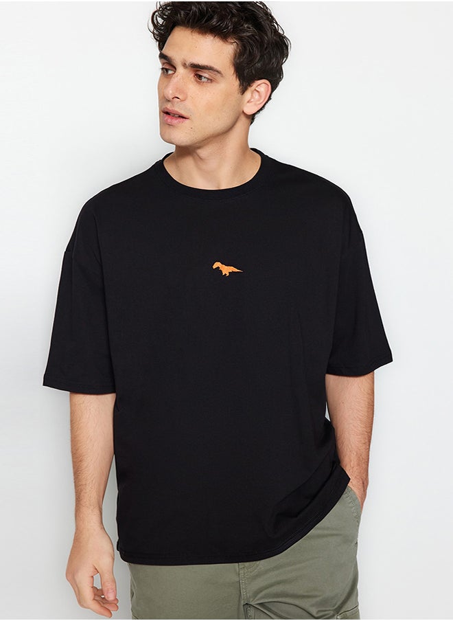 Black Oversize Fit Crew Neck Short Sleeve Dinosaur Embroidered 100% Cotton T-Shirt TMNSS23TS00243 - pzsku/Z5F9CD2C2D17FDF3DDE5BZ/45/_/1730941496/975f668a-e81e-417c-a518-ec242e2f542e