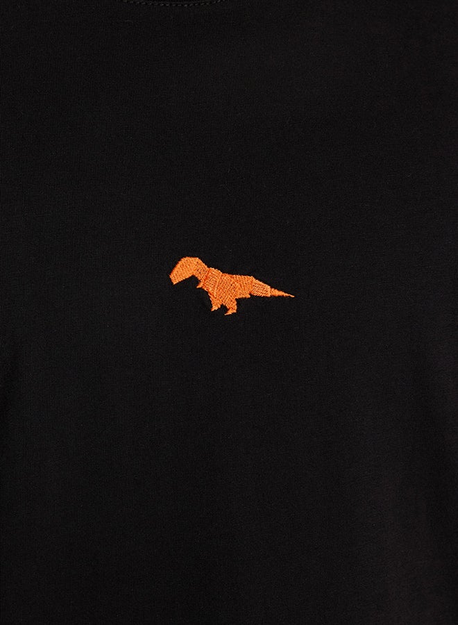 trendyol Black Oversize Fit Crew Neck Short Sleeve Dinosaur Embroidered 100% Cotton T-Shirt TMNSS23TS00243 - Image 4