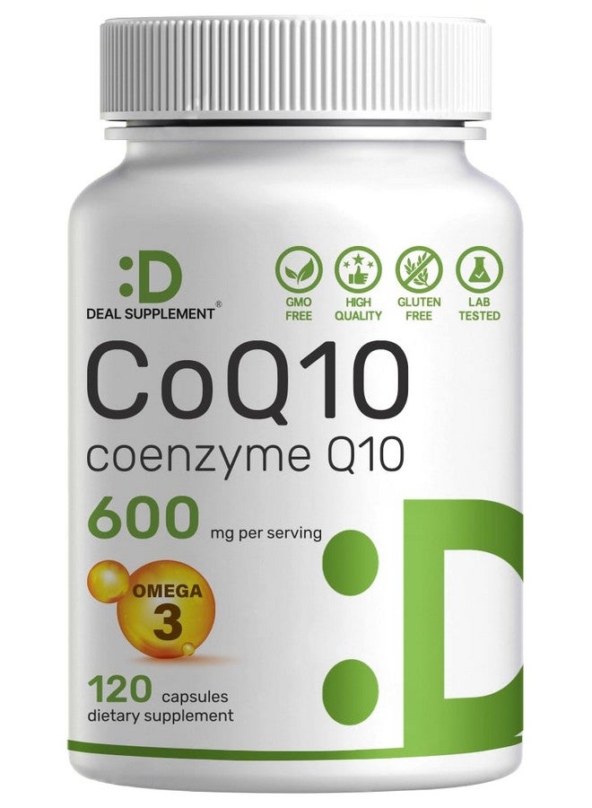 DEAL SUPPLEMENT CoQ10 600 ملغ، 120 كبسولة - مع أحماض أوميغا 3 الدهنية 100 ملغ - قوة قصوى - مكملات الإنزيم المساعد Q10 المتاحة حيوياً - دعم صحة القلب والطاقة والدماغ - مضاد أكسدة - غير معدّل وراثياً - Image 1