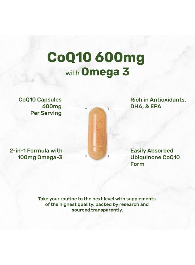 DEAL SUPPLEMENT CoQ10 600 ملغ، 120 كبسولة - مع أحماض أوميغا 3 الدهنية 100 ملغ - قوة قصوى - مكملات الإنزيم المساعد Q10 المتاحة حيوياً - دعم صحة القلب والطاقة والدماغ - مضاد أكسدة - غير معدّل وراثياً - Image 3