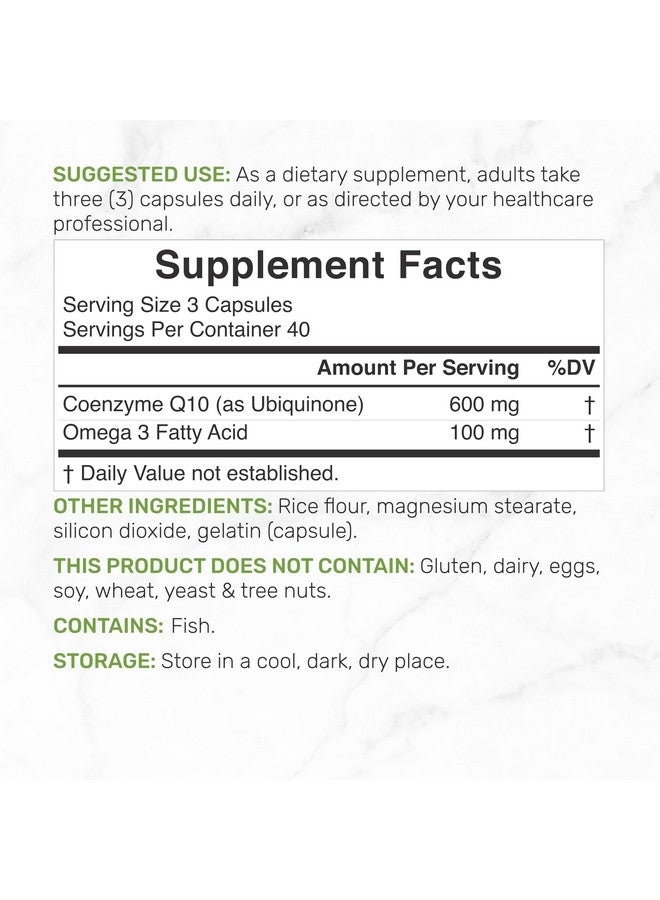DEAL SUPPLEMENT CoQ10 600 ملغ، 120 كبسولة - مع أحماض أوميغا 3 الدهنية 100 ملغ - قوة قصوى - مكملات الإنزيم المساعد Q10 المتاحة حيوياً - دعم صحة القلب والطاقة والدماغ - مضاد أكسدة - غير معدّل وراثياً - Image 2