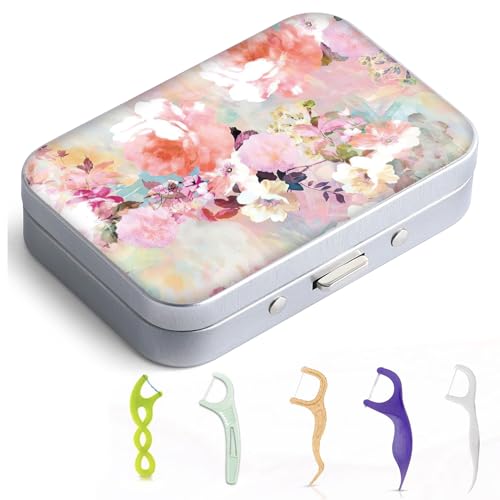 Gerkia Dental Floss Portable Case, Easy to Store Floss Picks of Various Sizes, Portable Dental Floss Dispenser is Perfect for Travelling, Hotels, Dinners, Appointments.Pink Flower - Image 1