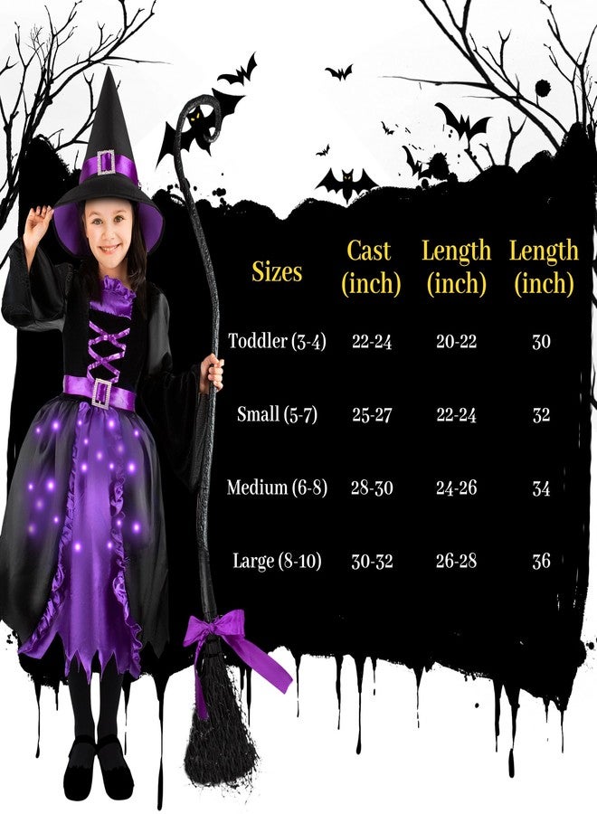 Kiddokids Witch Costume for Girls- Light-Up Dress with Hat & Broom Accessories, Halloween Costume Set for 3-12 Years, Purple Witch Outfit for Halloween Parties & Role Play - Image 4