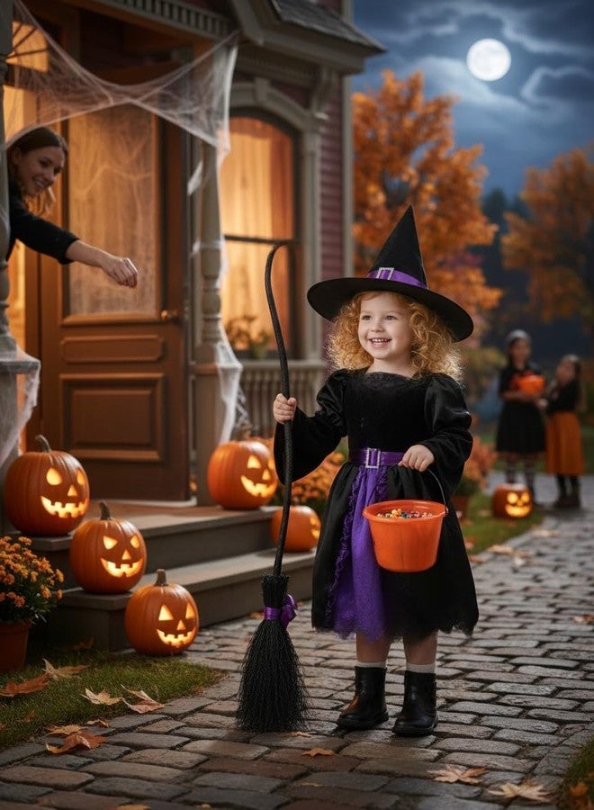 Kiddokids Witch Costume for Girls- Light-Up Dress with Hat & Broom Accessories, Halloween Costume Set for 3-12 Years, Purple Witch Outfit for Halloween Parties & Role Play - Image 2