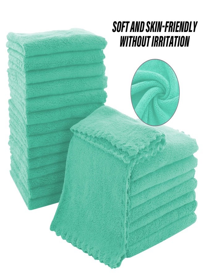 MOONQUEEN Ultra Soft Premium Washcloths Set - 12 x 12 inches - 24 Pack - Quick Drying - Highly Absorbent Coral Velvet Bathroom Wash Clothes - Use as Bath, Spa, Facial, Fingertip Towel (Aqua Green) - Image 4