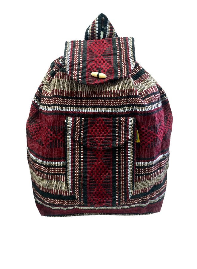 BURGUNDY MIX, UNISEX, LARGE, BACKPACK, WOVEN, CANVAS, DRAWSTRING, BEACH BAG - Image 1