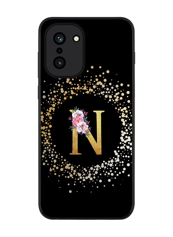 For OnePlus 15R Case,Slim fit Camera Protection, Shockproof Thin Phone cover  - Custom Monogram Floral - N ( Black )