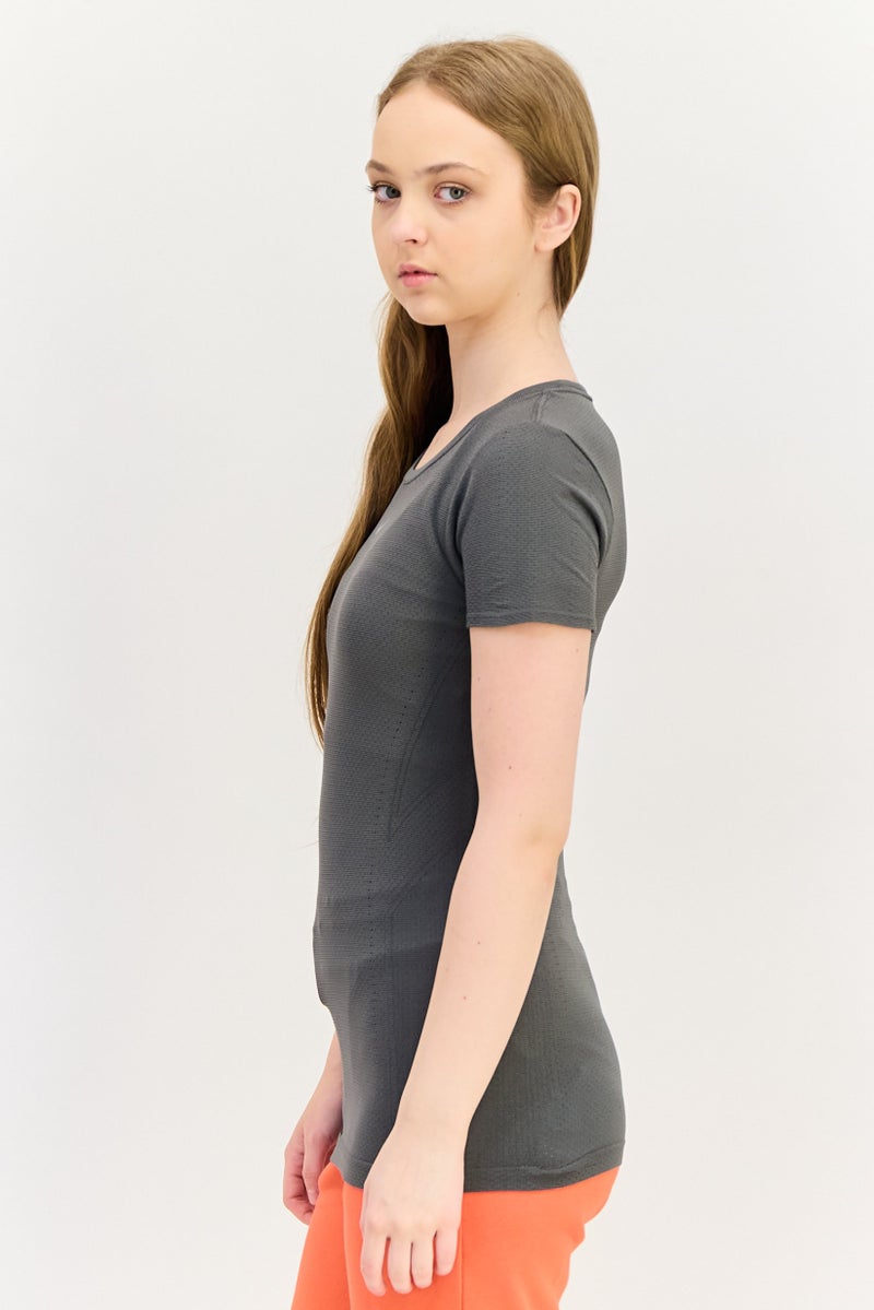 Nike Women Slim Fit Short Sleeve Training Top, Dark Grey - Image 2