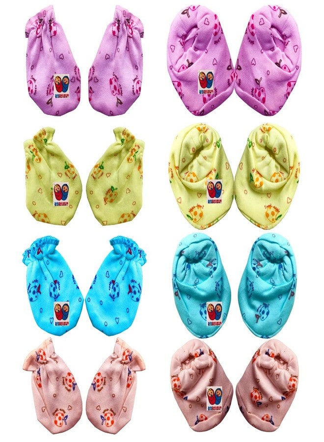 Bigbought New Born Baby Care Cloth Set Combo (Set of 28, 4Jhabla, 8Nappy, 8Mittens,4Cap Hosiery Material and 4 Plastic mat, Random Print - Image 5