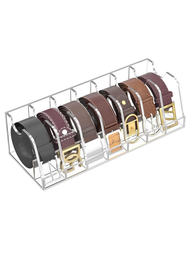 Meetion Belt Organizer, Acrylic Belt Storage Holder for the Closet and Drawer, 7 Compartments Belt Box with Display Stand  - Image 1
