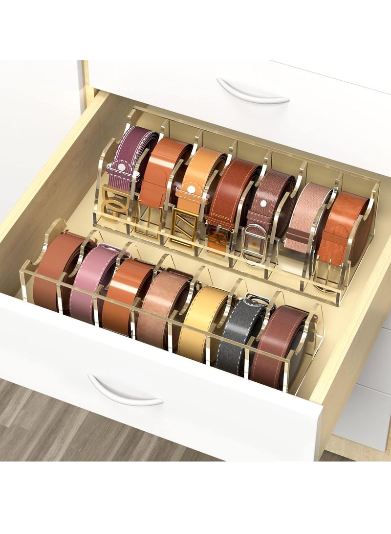 Meetion Belt Organizer, Acrylic Belt Storage Holder for the Closet and Drawer, 7 Compartments Belt Box with Display Stand  - Image 2