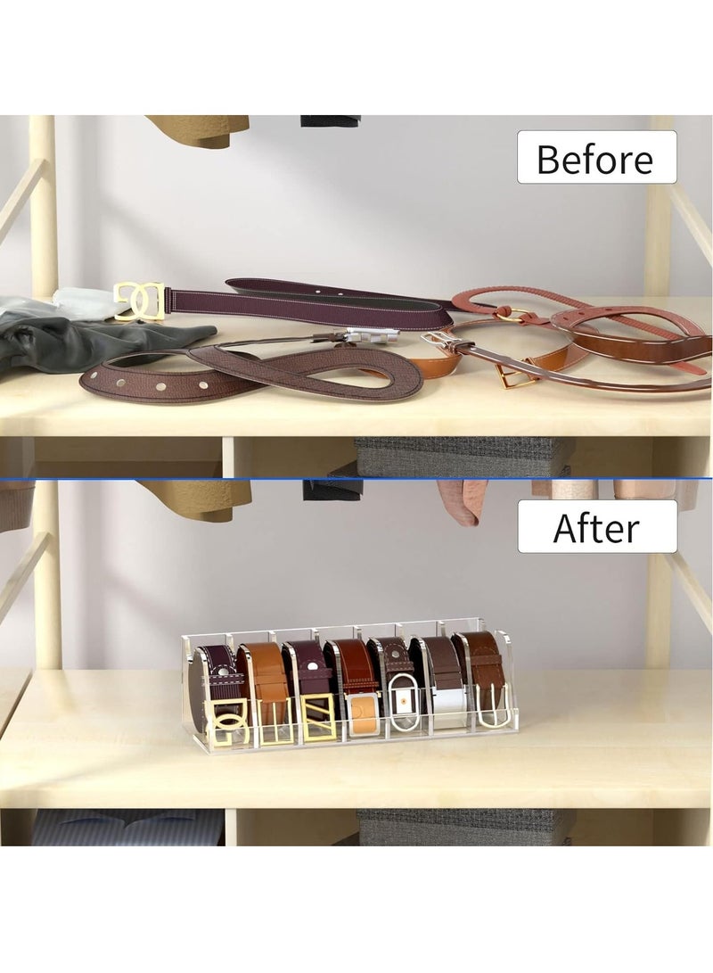 Meetion Belt Organizer, Acrylic Belt Storage Holder for the Closet and Drawer, 7 Compartments Belt Box with Display Stand  - Image 4