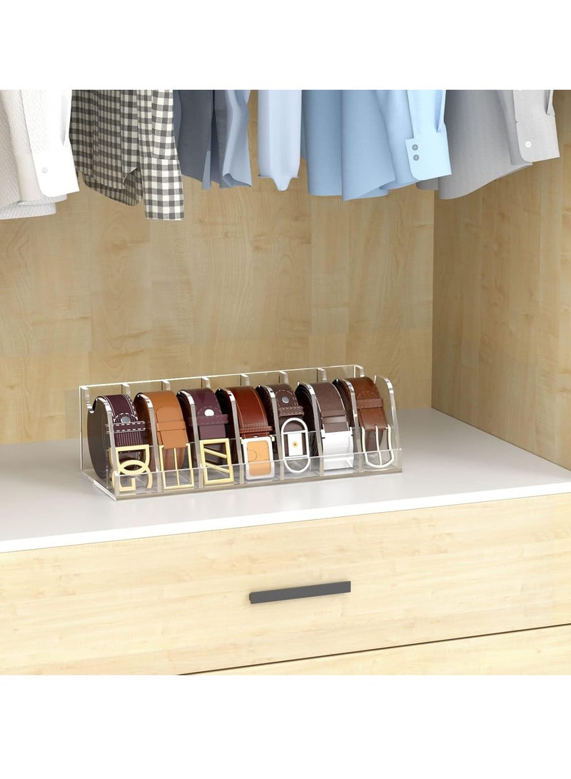Meetion Belt Organizer, Acrylic Belt Storage Holder for the Closet and Drawer, 7 Compartments Belt Box with Display Stand  - Image 5