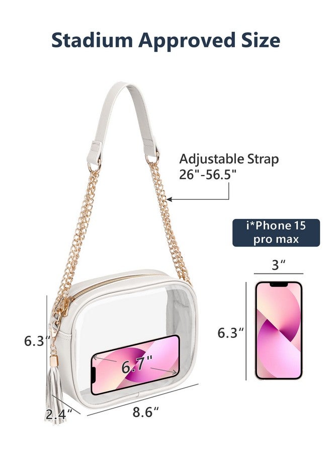 Packism PACKISM Clear Bag for Stadium Events - Fashionable Clear Purse Crossbody for Women Stadium Approved, PU & PVC, Adjustable Chain Strap with Tassel, Perfect for Sports & Concerts, Cream - Image 4