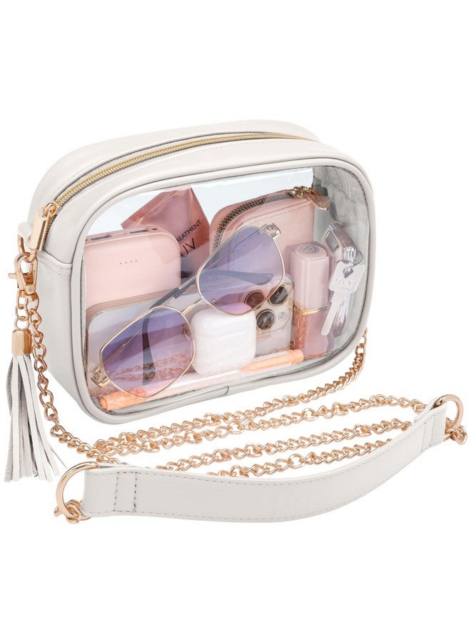Packism PACKISM Clear Bag for Stadium Events - Fashionable Clear Purse Crossbody for Women Stadium Approved, PU & PVC, Adjustable Chain Strap with Tassel, Perfect for Sports & Concerts, Cream - Image 1