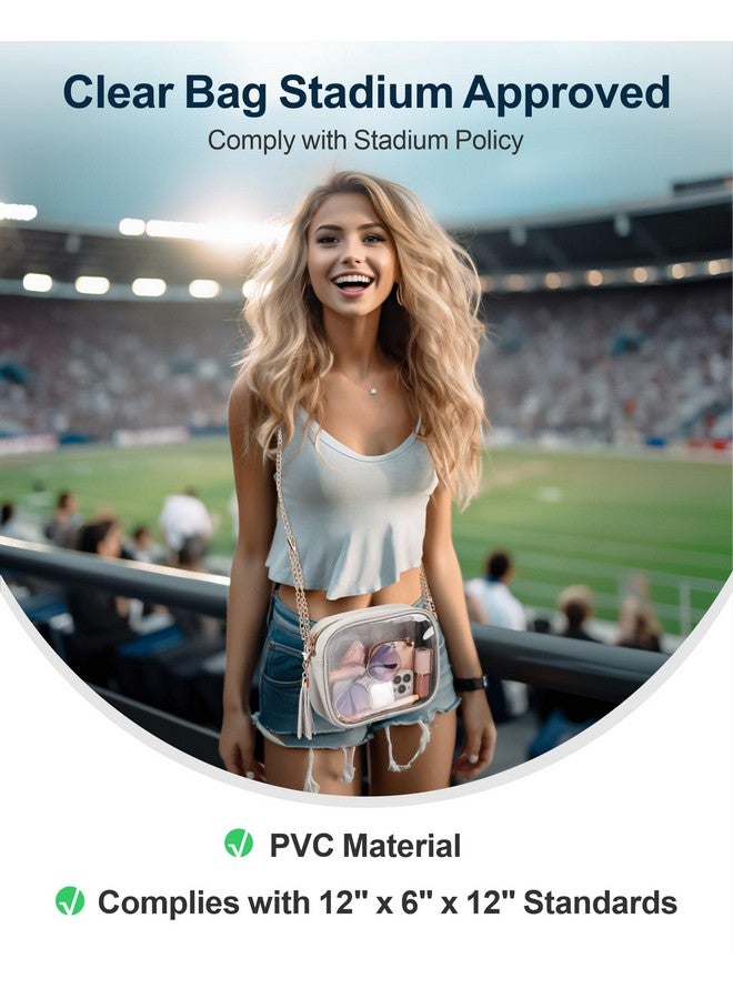 Packism PACKISM Clear Bag for Stadium Events - Fashionable Clear Purse Crossbody for Women Stadium Approved, PU & PVC, Adjustable Chain Strap with Tassel, Perfect for Sports & Concerts, Cream - Image 3