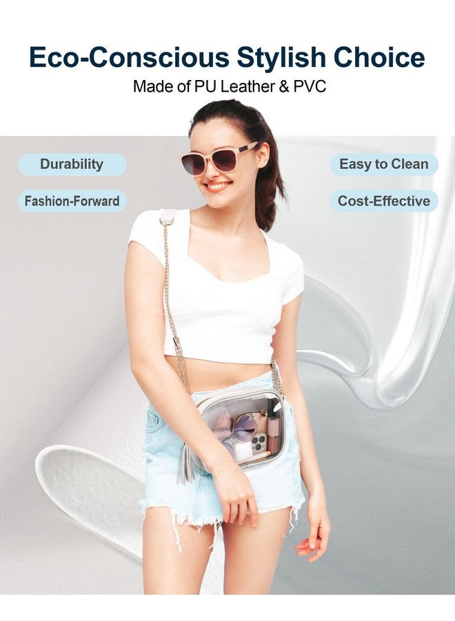 Packism PACKISM Clear Bag for Stadium Events - Fashionable Clear Purse Crossbody for Women Stadium Approved, PU & PVC, Adjustable Chain Strap with Tassel, Perfect for Sports & Concerts, Cream - Image 5