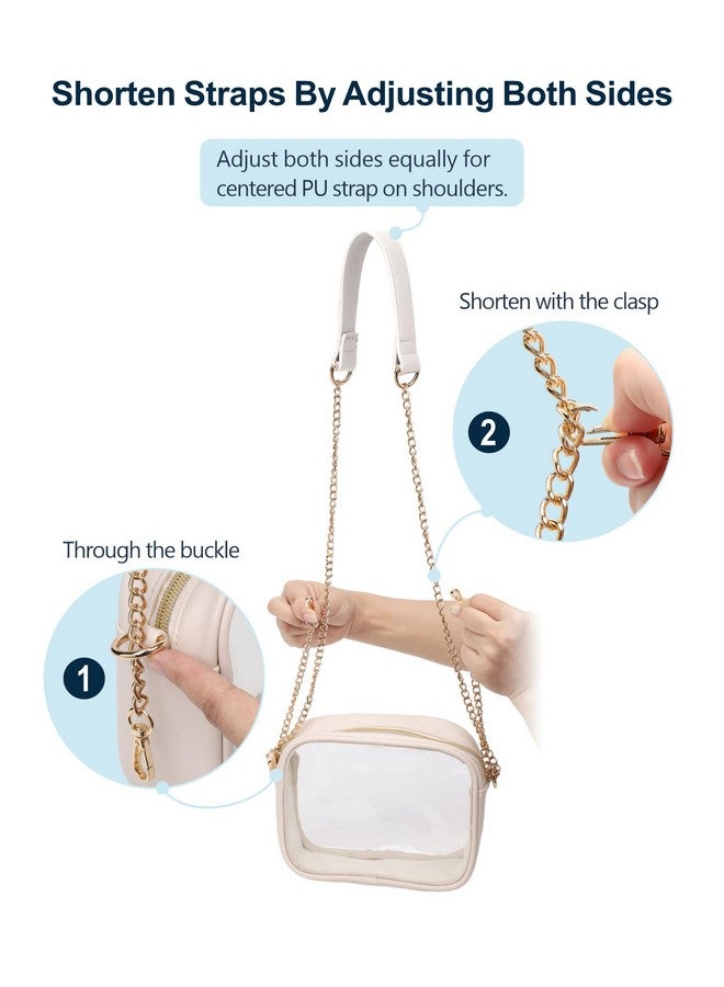 Packism PACKISM Clear Bag for Stadium Events - Fashionable Clear Purse Crossbody for Women Stadium Approved, PU & PVC, Adjustable Chain Strap with Tassel, Perfect for Sports & Concerts, Cream - Image 2