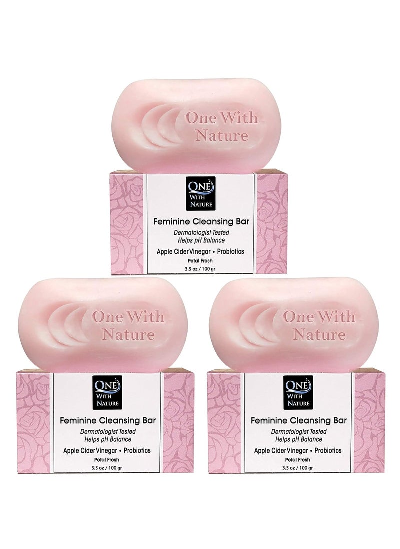 ONE WITH NATURE One With Nature Feminine Cleansing Bar Petal Fresh Probiotics Apple Cider Vinegar Omega Fatty Acids Oatmeal Pure Gentle Cleansing Bar for Sensitive Skin Face Body 35 Oz Pack of 3 