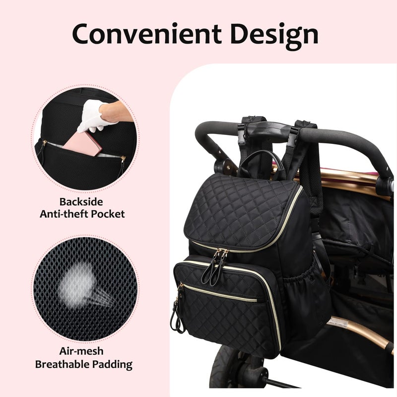 LORADI Large Capacity Diaper Bag Backpack with Stroller Buckle, Water-Resistant Travel Baby Bag with Insulated Pockets (Classic, Beige) - Image 5
