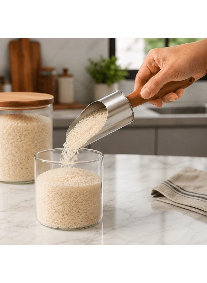 Stainless Steel Food Scoop with Wooden Handle – Multi-Purpose Kitchen Shovel - Image 3