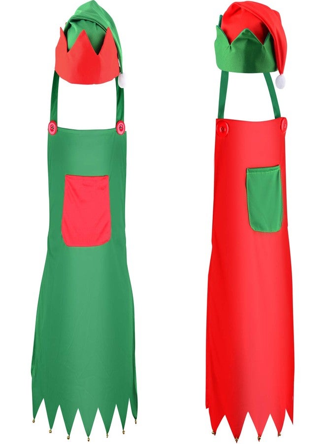 Sunshane 4 Pieces Christmas Elf Kits Include Elf Aprons and Elf Hats for Christmas Party Costume Supplies (Red and Green) - Image 1