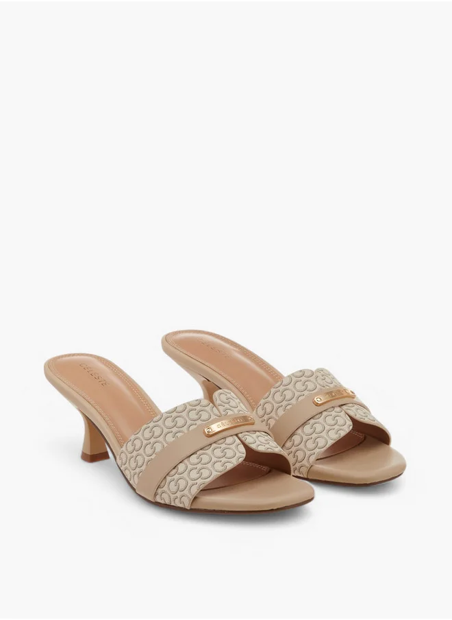 Celeste Women's Monogram Detail Slip-On Sandals with Kitten Heels