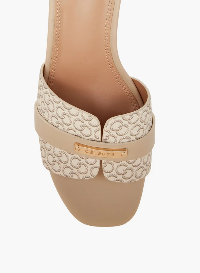 Celeste Women's Monogram Detail Slip-On Sandals with Kitten Heels