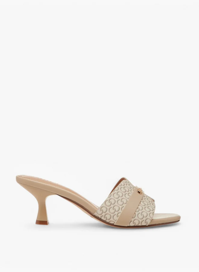 Celeste Women's Monogram Detail Slip-On Sandals with Kitten Heels