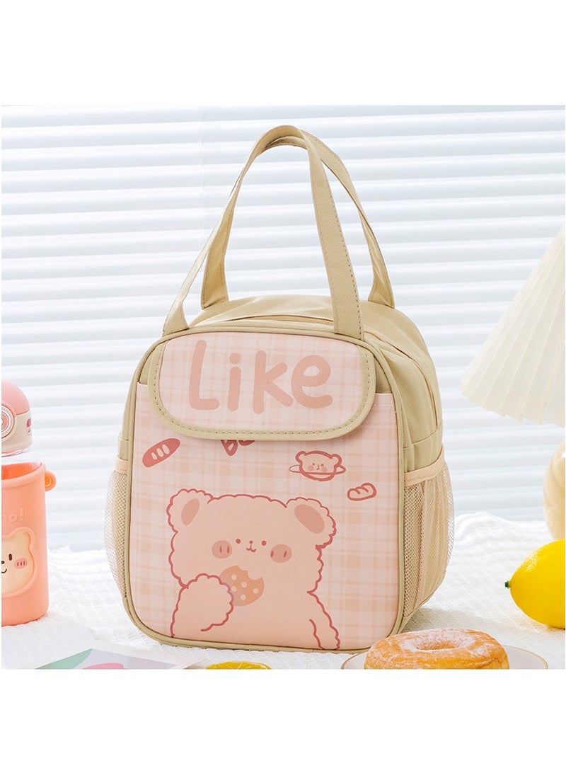 TAPIT Children's Lunch Box Bag, Cartoon Student Meal Bag, Portable Bento Bag, School Picnic Insulation Bag (Khaki - Like) - Image 1