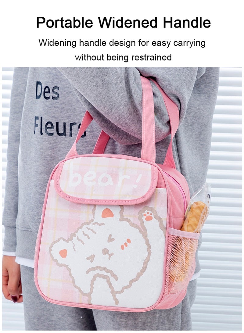 TAPIT Children's Lunch Box Bag, Cartoon Student Meal Bag, Portable Bento Bag, School Picnic Insulation Bag (Khaki - Like) - Image 5