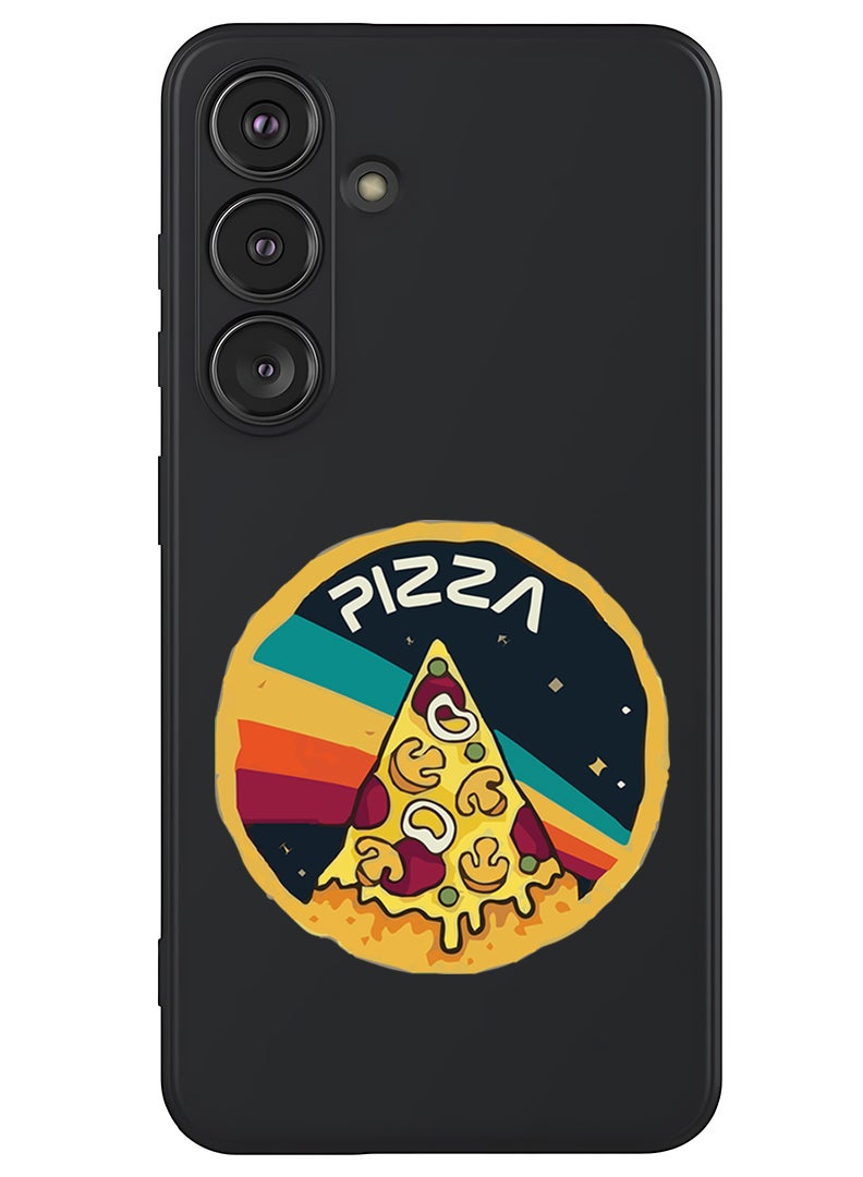 Theodor Protective Slim Fit Case Liquid Silicone Cover with Full Body Protection Anti-Scratch Shockproof Case For Samsung Galaxy S25 Plus (Black) - Pizza - Image 1