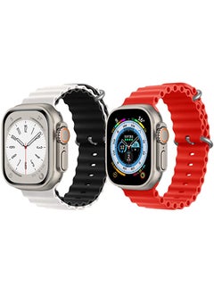 IAF Silicone Ocean Band Strap for Apple Watch Ultra 8 49mm White/Black Double Side Strap with Red Single Color Strap Set of 2 