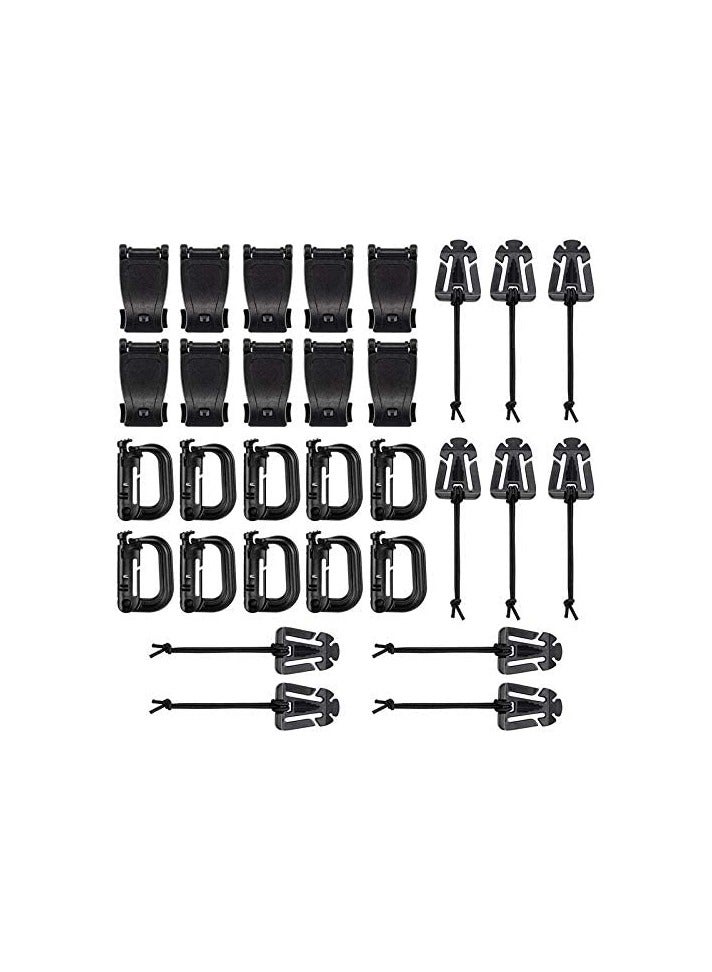 Green Tiger Kit of 30 Attachments for Molle Bag Tactical Backpack Vest Belt,D-Ring Grimlock Locking Gear Clip, Web Dominator Elastic Strings, Strap Management Tool Buckle - Image 1